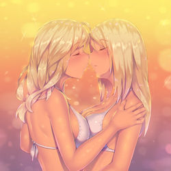 This is a pixiv picture whose title is 百合ビーチ♥.