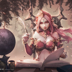 This is a pixiv picture whose title is 女王書房 ELF Queen with sun set.
