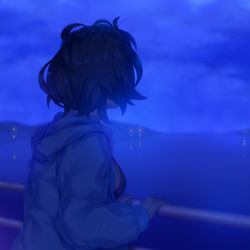 This is a pixiv picture whose title is 朝の3時の海.