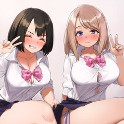 This is a pixiv picture whose title is 足組みピース二人組.