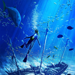 This is a pixiv picture whose title is 海神の島.