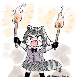 This is a pixiv picture whose title is 火を克服したアライさん.