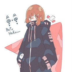 This is a pixiv picture whose title is 「BATUNEKOマウンテンパーカー」.