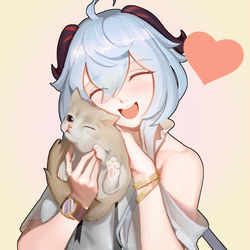This is a pixiv picture whose title is Ganyu with a cat.