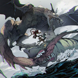 This is a pixiv picture whose title is 竜と鮫.