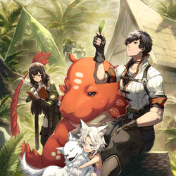 This is a pixiv picture whose title is 【仕事絵】『変な竜と元勇者パーティー雑用係～』表紙絵.