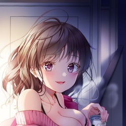 This is a pixiv picture whose title is 皆に内緒でここで一杯飲まない？.