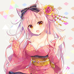 This is a pixiv picture whose title is 和服マカロンさん🐈👘🌸.