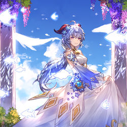 This is a pixiv picture whose title is Ganyu Wedding at sea and sky.