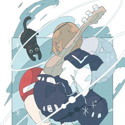 This is a pixiv picture whose title is 「音楽に溺れる🎸」.