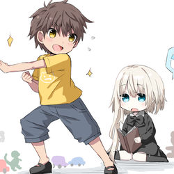 This is a pixiv picture whose title is 謎の薬を飲んで体も心も子供化したカイくんとティアちゃん.