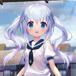 This is a pixiv picture whose title is 雨宿りチノちゃん.