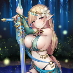 This is a pixiv picture whose title is 湖の妖精的なエルフさん.