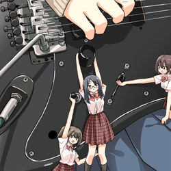 This is a pixiv picture whose title is 演奏中にみんなで支えてくれる女子高生.