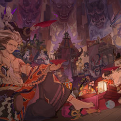 This is a pixiv picture whose title is 陰陽師四周年合作插畫.