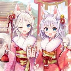 This is a pixiv picture whose title is 新年のダブルもふもふ.