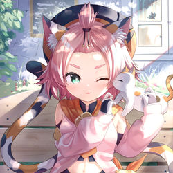 This is a pixiv picture whose title is 「くすぐったいにゃ」.