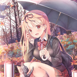 This is a pixiv picture whose title is 夕立とねこちゃん.