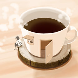 This is a pixiv picture whose title is コーヒーカップと作家.
