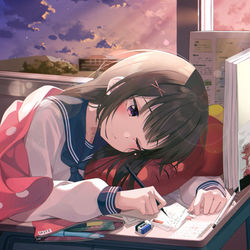 This is a pixiv picture whose title is 授業時間.