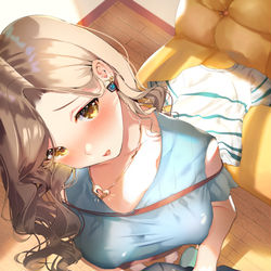 This is a pixiv picture whose title is 朝の着替えを若妻にしてもらいたい.