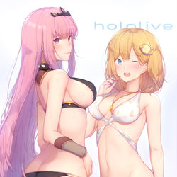 This is a pixiv picture whose title is Mori and Ame in summer swimsuit.