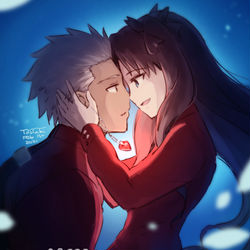 This is a pixiv picture whose title is 【弓凛】おかえりアーチャー.