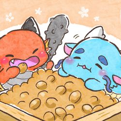 This is a pixiv picture whose title is 鬼でもお豆食べたい！.