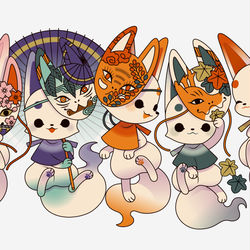This is a pixiv picture whose title is 花いろこぎつね／花札あそび.