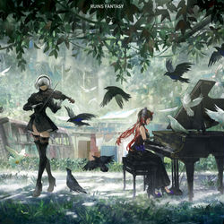 This is a pixiv picture whose title is 空庭双重奏.