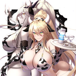 This is a pixiv picture whose title is 牛柄ビキニ乳上.