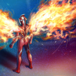 This is a pixiv picture whose title is 炎の翼.