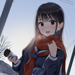 This is a pixiv picture whose title is 「おはよ、寒いね」.