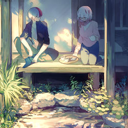 This is a pixiv picture whose title is 冬美さんと焦凍くん.