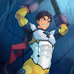 This is a pixiv picture whose title is 拘束ヒーロー.