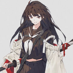 This is a pixiv picture whose title is 帯刀JK.