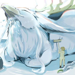 This is a pixiv picture whose title is 龍と飼育員.