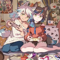 This is a pixiv picture whose title is 六醬和克洛的新年耍廢.