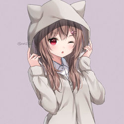 This is a pixiv picture whose title is 猫耳パーカー猫ちゃん.