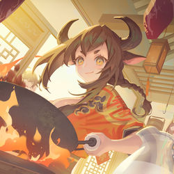 This is a pixiv picture whose title is 牛姉弟が経営する牛肉料理屋.