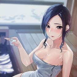 This is a pixiv picture whose title is 温泉とお姉さん。.