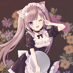This is a pixiv picture whose title is 猫耳メイド服.