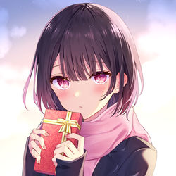 This is a pixiv picture whose title is 塩対応の佐藤さんが俺にだけチョコくれた.