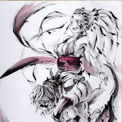 This is a pixiv picture whose title is 鬼滅の刃　堕姫　妓夫太郎　水墨画練習中43.