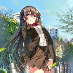This is a pixiv picture whose title is 坂の見える街とハプニング.