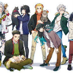 This is a pixiv picture whose title is 柱と猫ちゃん.