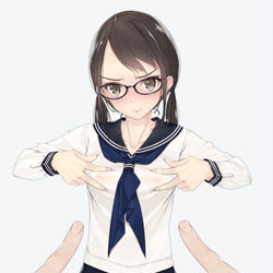 This is a pixiv picture whose title is 絶対に乳首当てゲームで当ててほしい委員長（ノーブラ）.