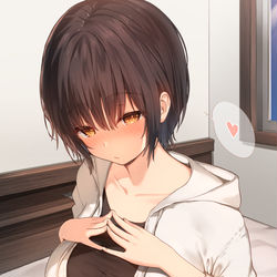 This is a pixiv picture whose title is いろいろ期待している様子のショートで無口な彼女.