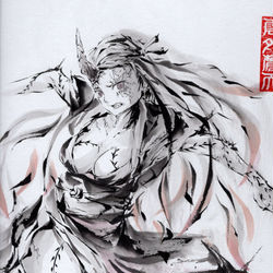 This is a pixiv picture whose title is 鬼滅の刃　激おこ禰豆子　水墨画練習中44.