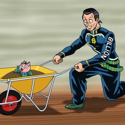 This is a pixiv picture whose title is 猫車で猫草を運ぶ億泰.